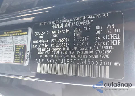 2018 Hyundai Santa Fe Sport 2.4L z USA, uszkodzony, nr VIN 5XYZT3LB7JG545556